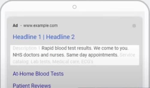 Callout extensies voorbeeld in een Google advertentie