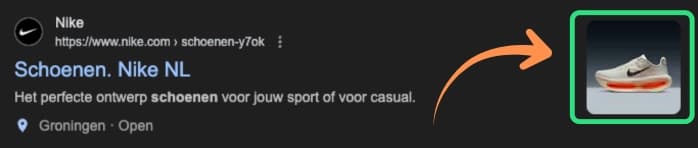 Image extensie voorbeeld naast een Google advertentie