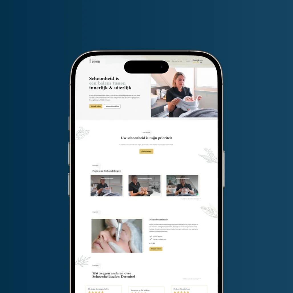 Mobiele weergave van de website van Dermise