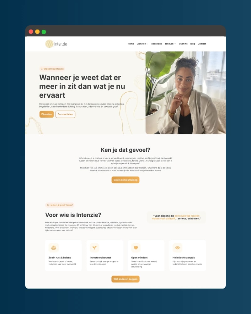 Breathwork en Relatietherapie website in een redesign voor Intenzie