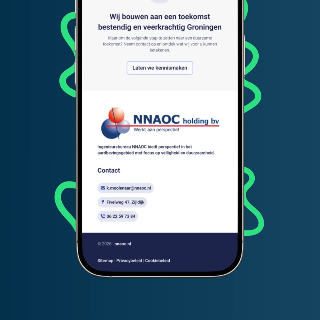 Tweede mobiele weergave van de website van NNAOC