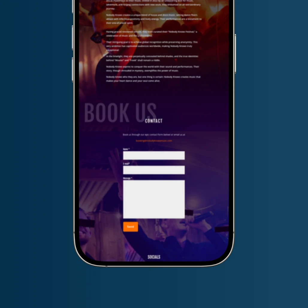 Tweede mobiele weergave van de website van Nobody Knows