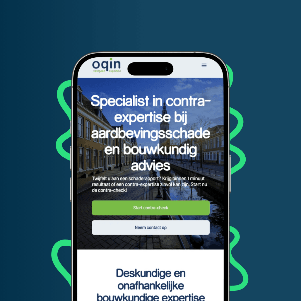 Mobiele weergave van de website van OQIN