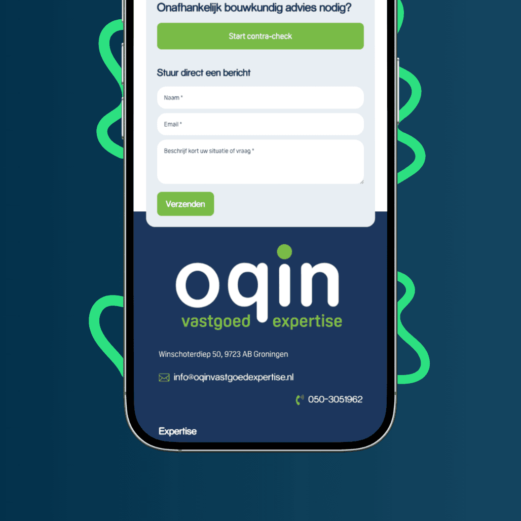 Tweede mobiele weergave van de website van OQIN