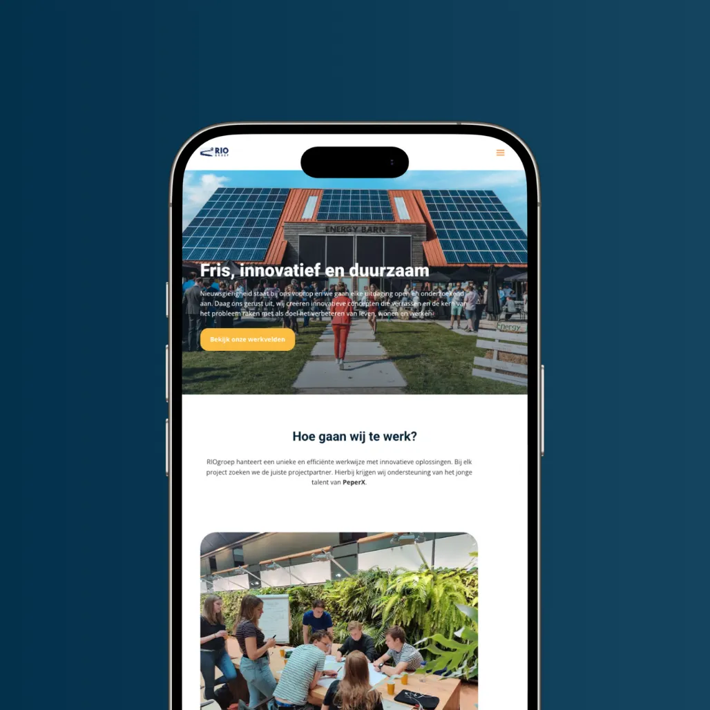 Mobiele weergave van de website van RIO Groep
