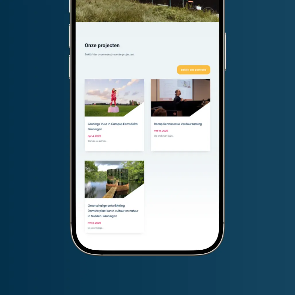 Tweede mobiele weergave van de website van RIO Groep