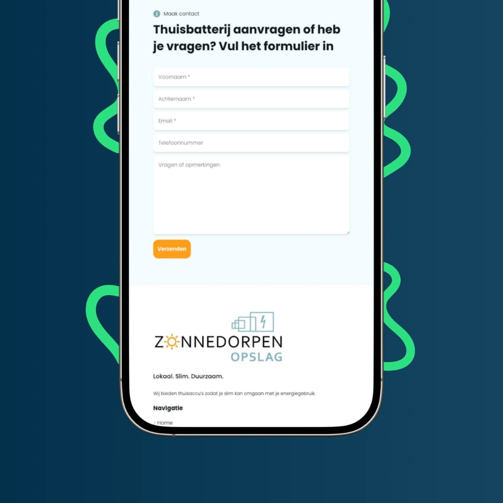 Tweede mobiele weergave van de website van Zonnedorpen Opslag