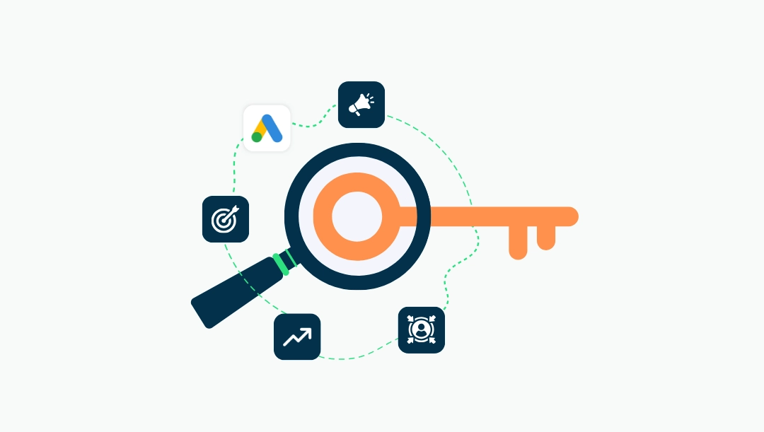 Overzicht van keyword match types in Google Ads: broad match, phrase match, exact match en negative keywords met hun functie en voorbeelden.