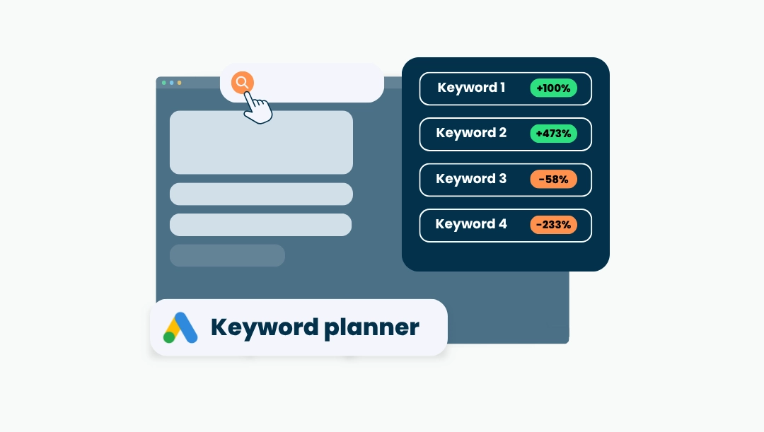 Voorbeeld van keyword onderzoek in Google Ads zoekvolumes, concurrentie en segmentatie.