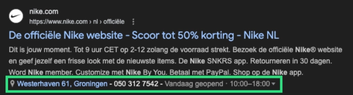 Locatie extensie voorbeeld voor het gebruik van Google ads extensions